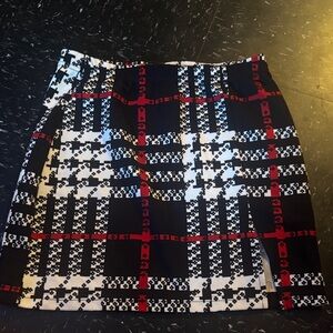 SHEIN Black White & Red Plaid Mini Skirt - Fitted Silhouette